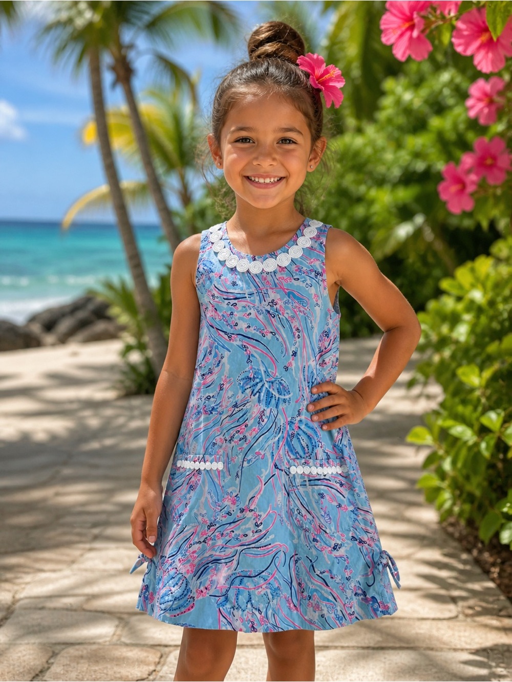 Lilly Pulitzer Light Blue Swirl Print Girls' Dress